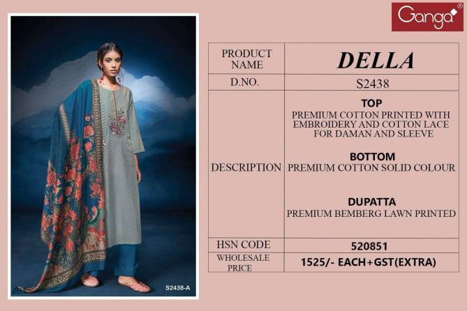 Della 2438 By Ganga Heavy Premium Cotton Dress Material Wholesalers In Delhi